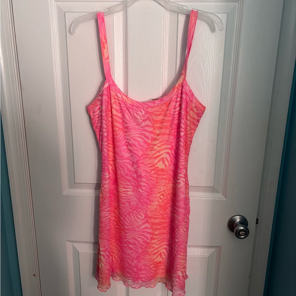 pink and orange zebra print dress